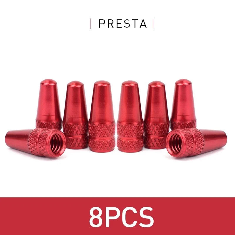 Aluminum Alloy Bike Valve Caps | 8-Piece Pack for Presta and Schrader Valves