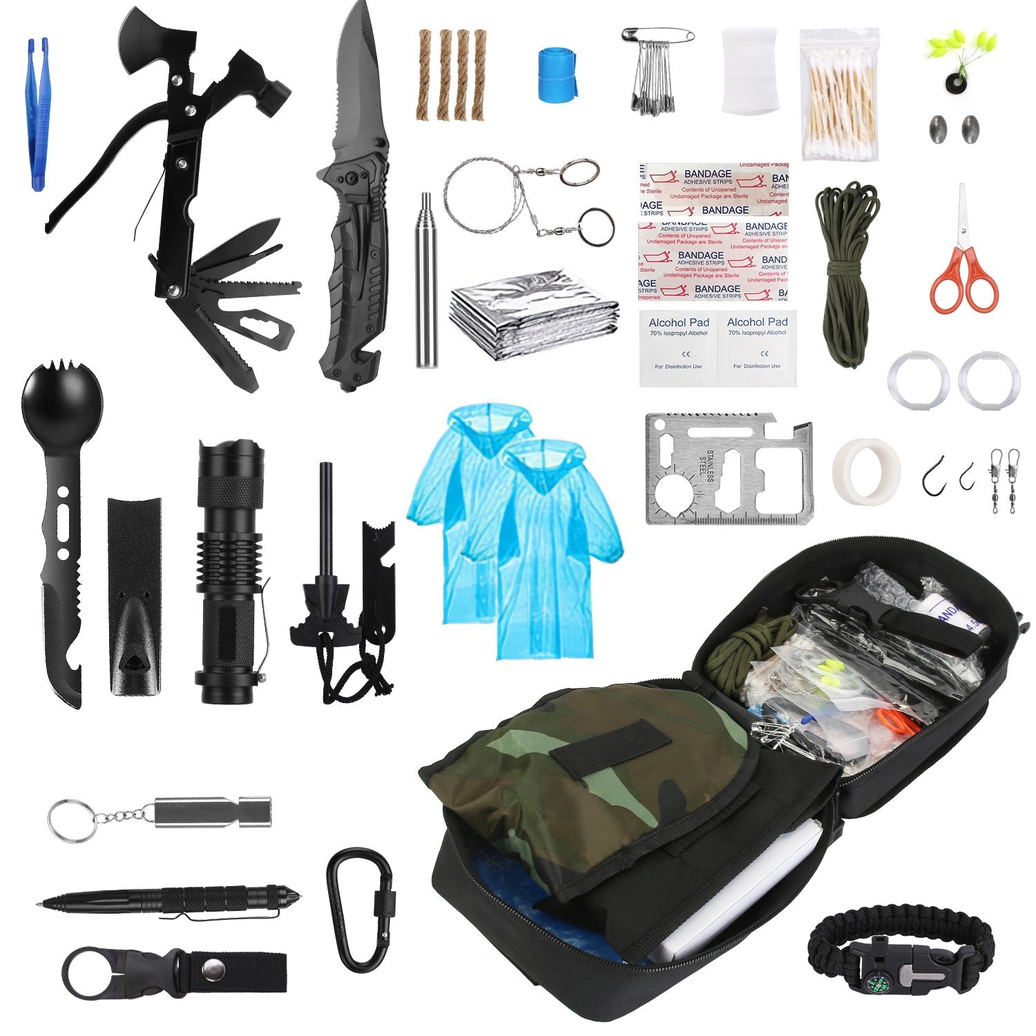 121Pcs Survival Kit for Outdoor Adventure and Emergency Gear