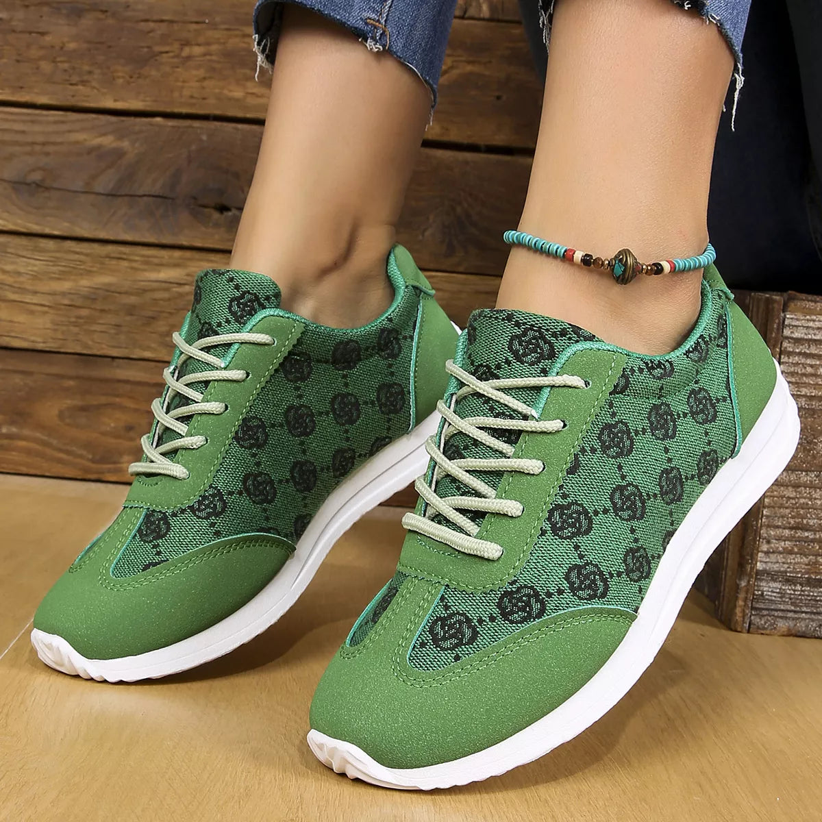 Floral Patterned Lace Up Sneakers