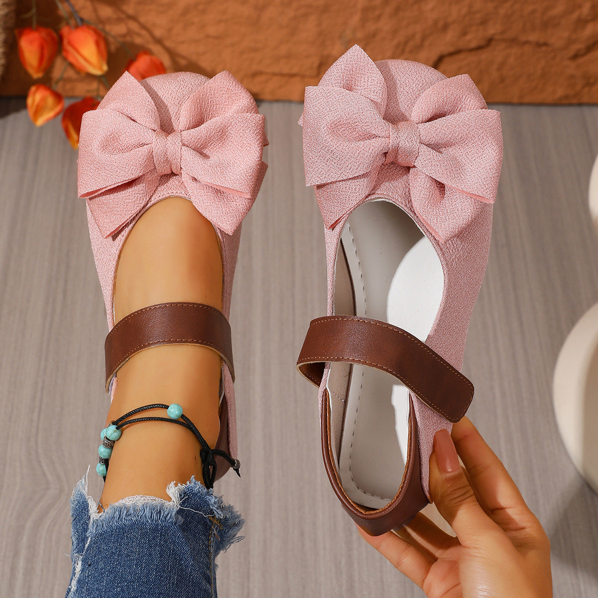 Bow Decor Round Toe Slip-Ons