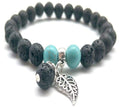 Black and Turquoise Feather Charm Lava Stone Essential Oil Bracelet