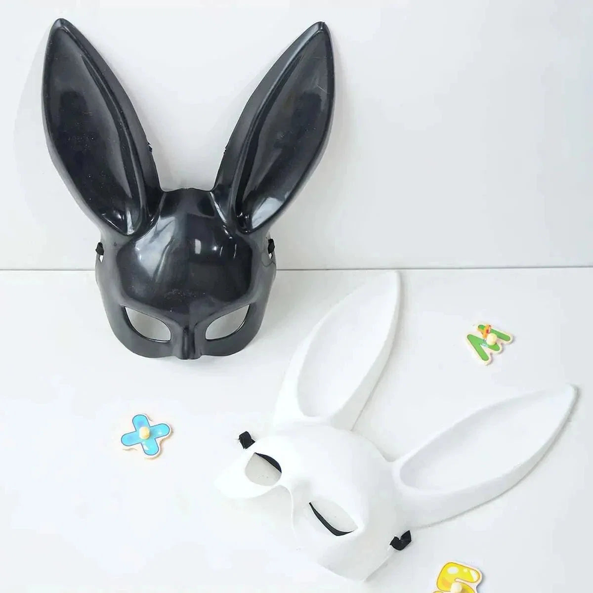 Black and White Rabbit Mask with Long Ears | Bunny Cosplay and Halloween Costume Accessory