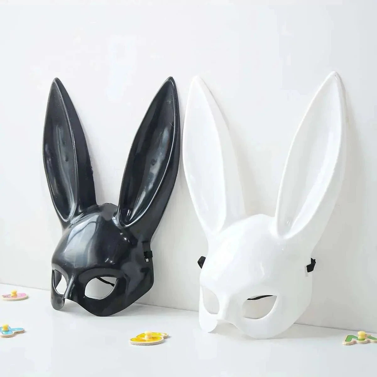 Black and White Rabbit Mask with Long Ears | Bunny Cosplay and Halloween Costume Accessory