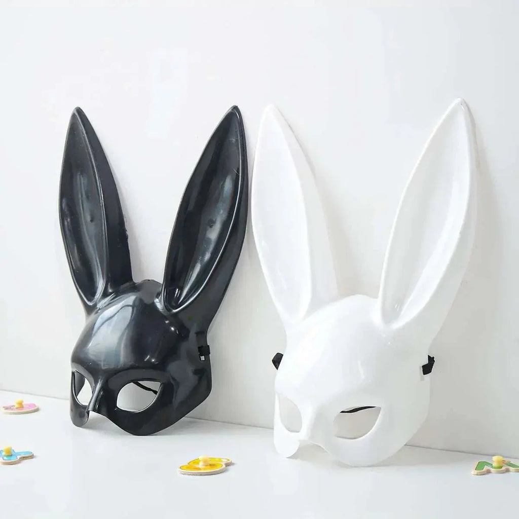 Black and White Rabbit Mask with Long Ears | Bunny Cosplay and Halloween Costume Accessory
