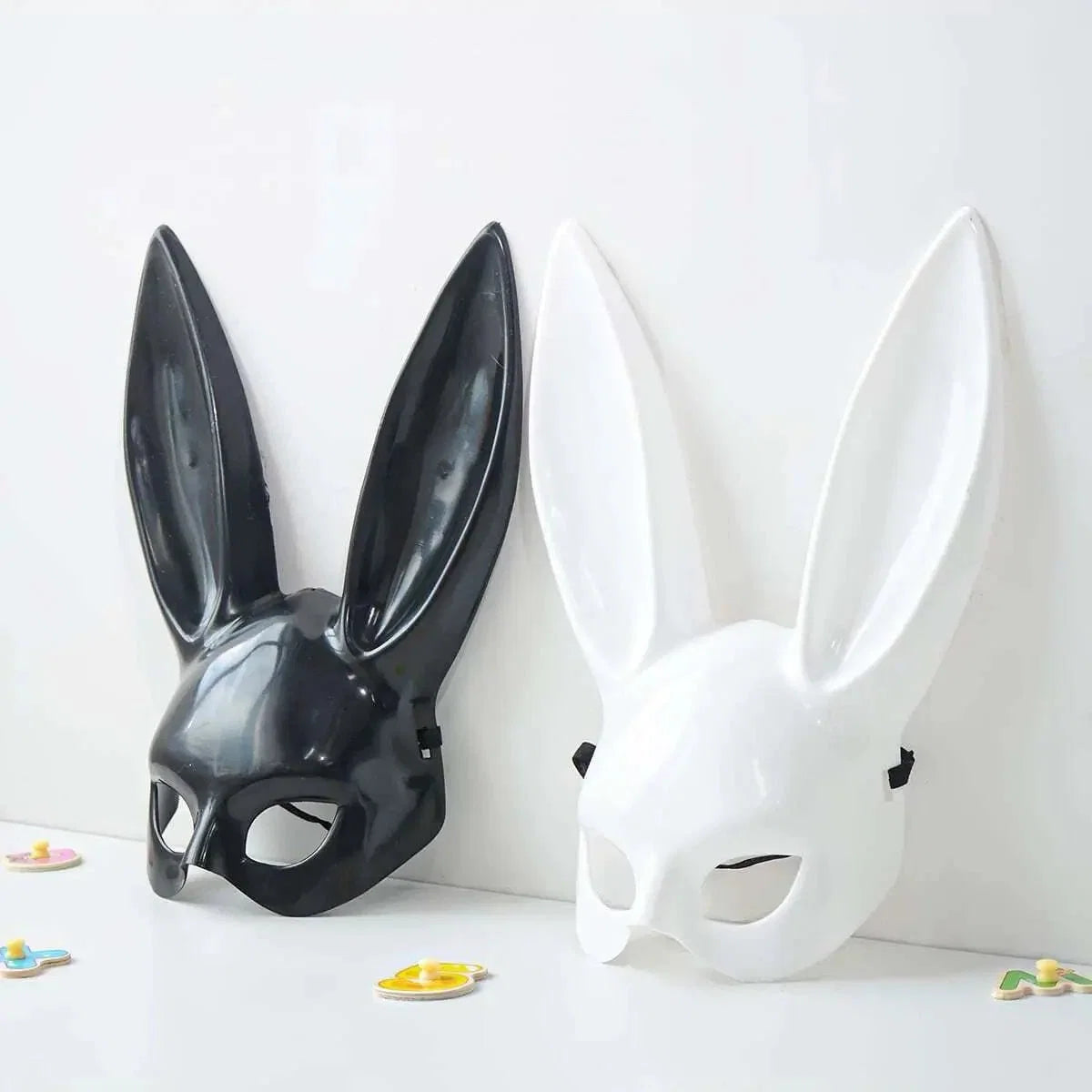 Black and White Rabbit Mask with Long Ears | Bunny Cosplay and Halloween Costume Accessory