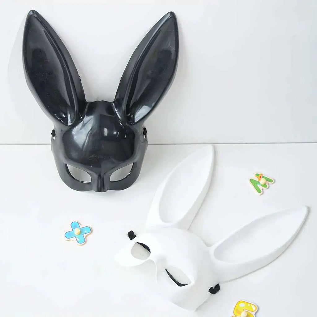 Black and White Rabbit Mask with Long Ears | Bunny Cosplay and Halloween Costume Accessory