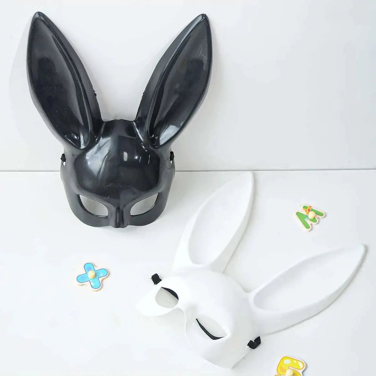 Black and White Rabbit Mask with Long Ears | Bunny Cosplay and Halloween Costume Accessory