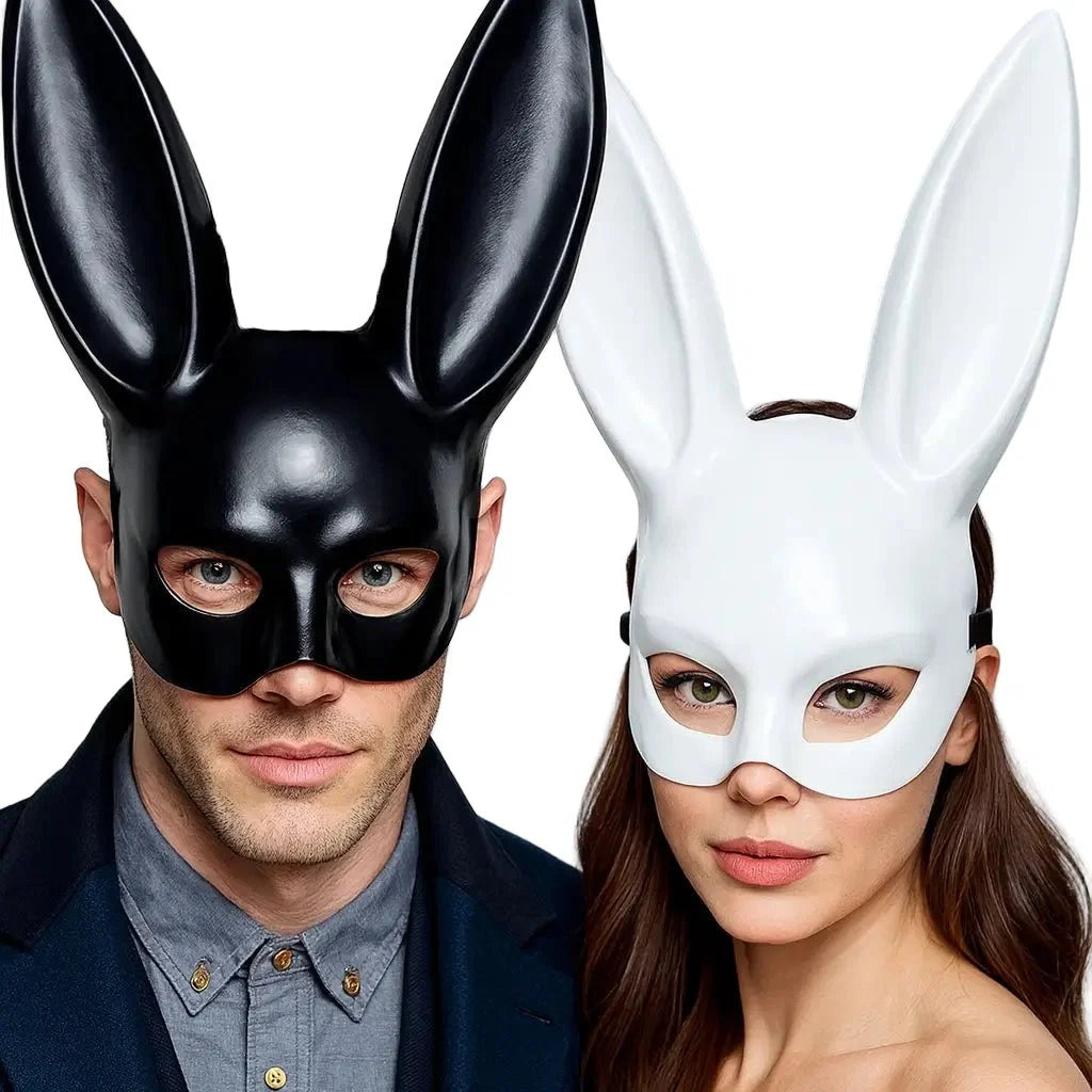 Black and White Rabbit Mask with Long Ears | Bunny Cosplay and Halloween Costume Accessory