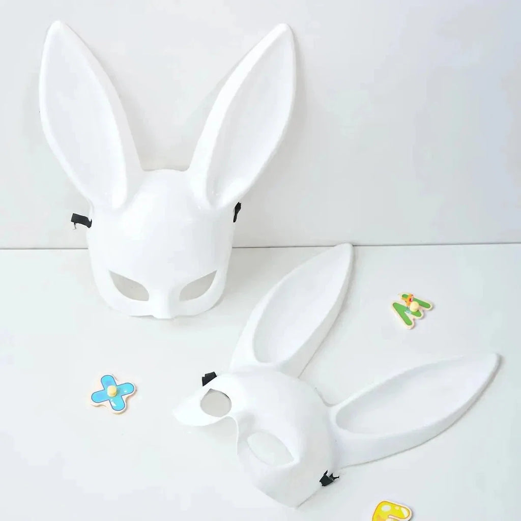 Black and White Rabbit Mask with Long Ears | Bunny Cosplay and Halloween Costume Accessory