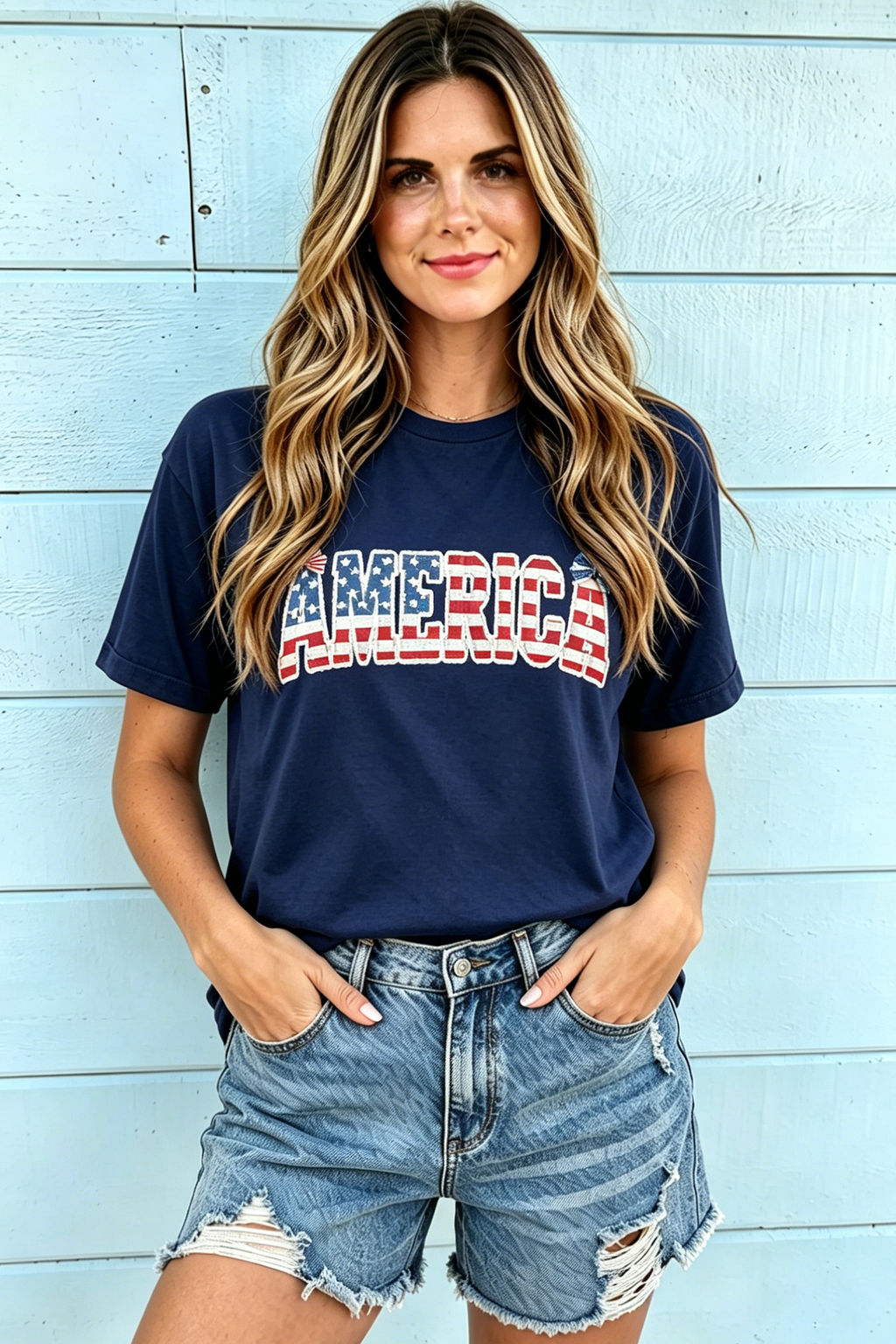 Blue Coquette AMERICA Printed Relaxed T Shirt