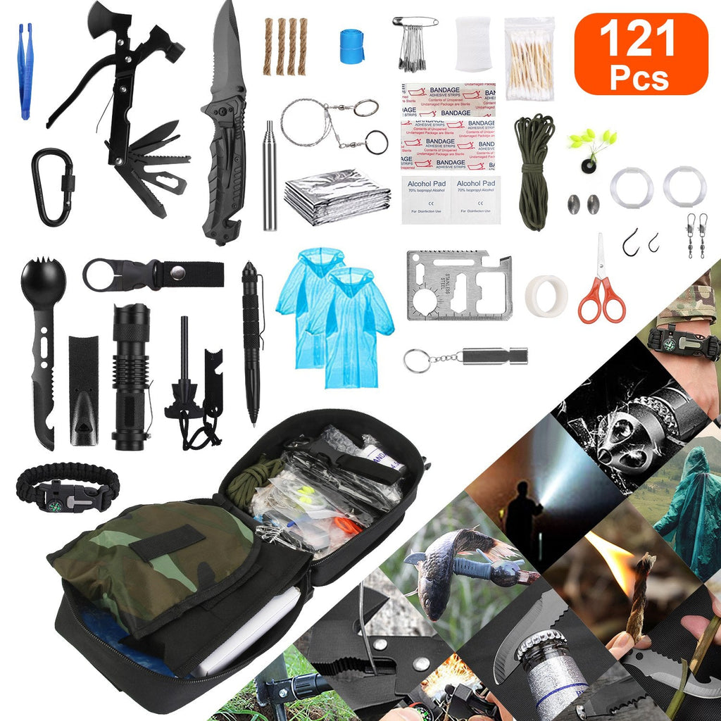 121Pcs Survival Kit for Outdoor Adventure and Emergency Gear