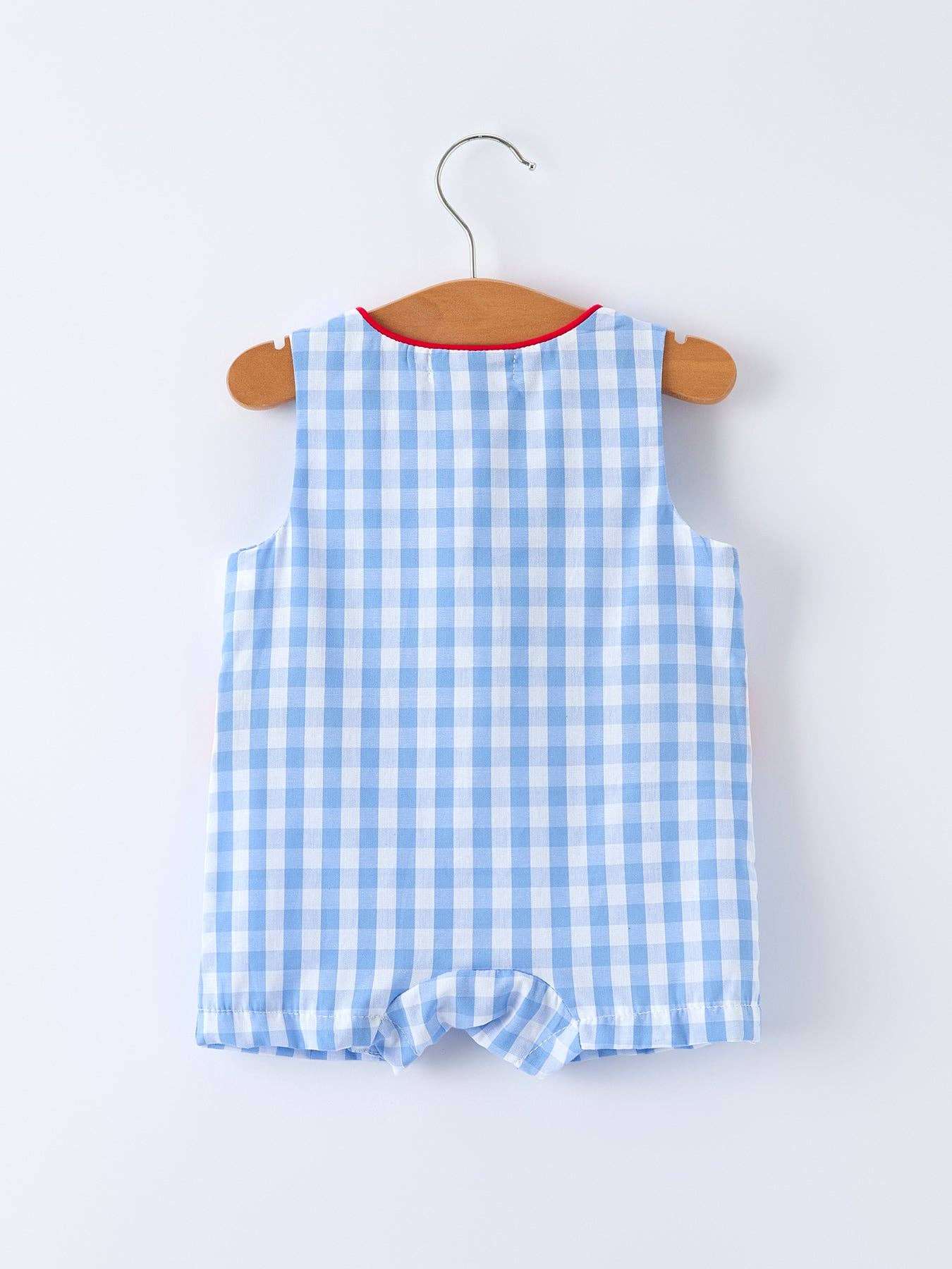Rylee Faith Designs - Baby Boys Summer Strawberry Embroidered Smocked Romper