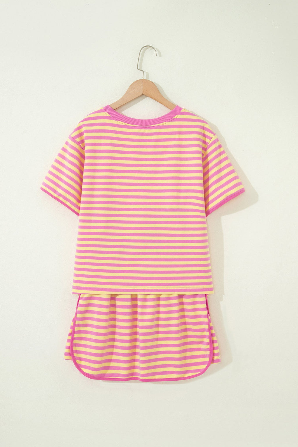 Pink Stripe Loose Short Sleeve Top and Skirt Set
