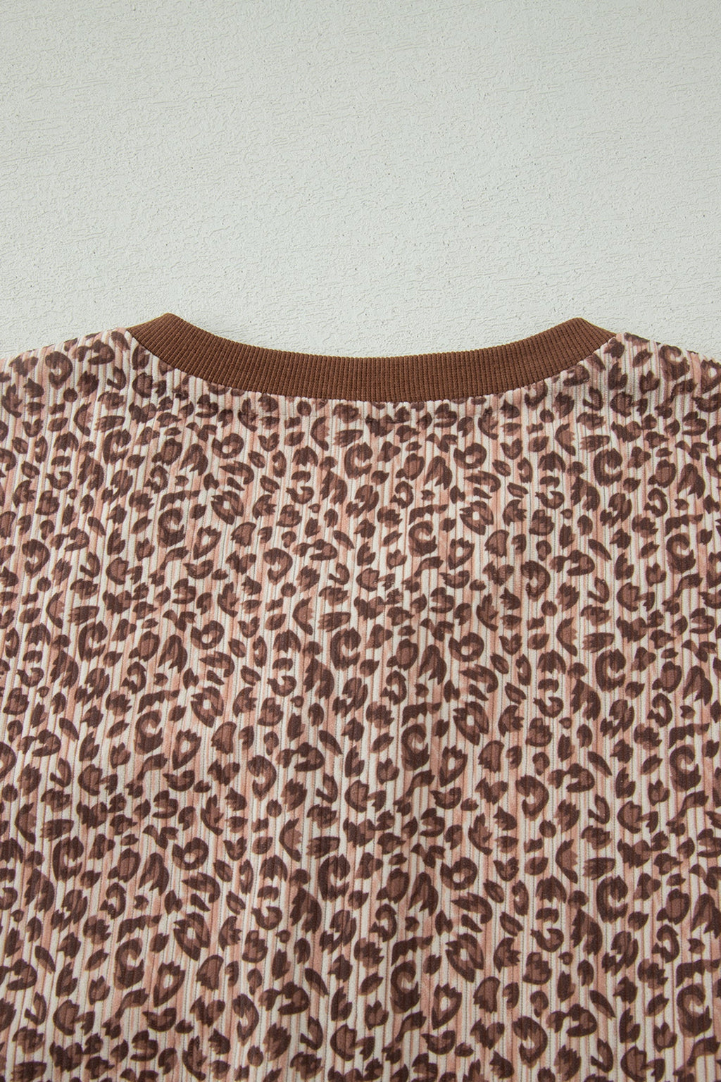Brown Leopard Print Ribbed Patchwork Half Button Loose Tee Elastic Waist Short 2pcs Set