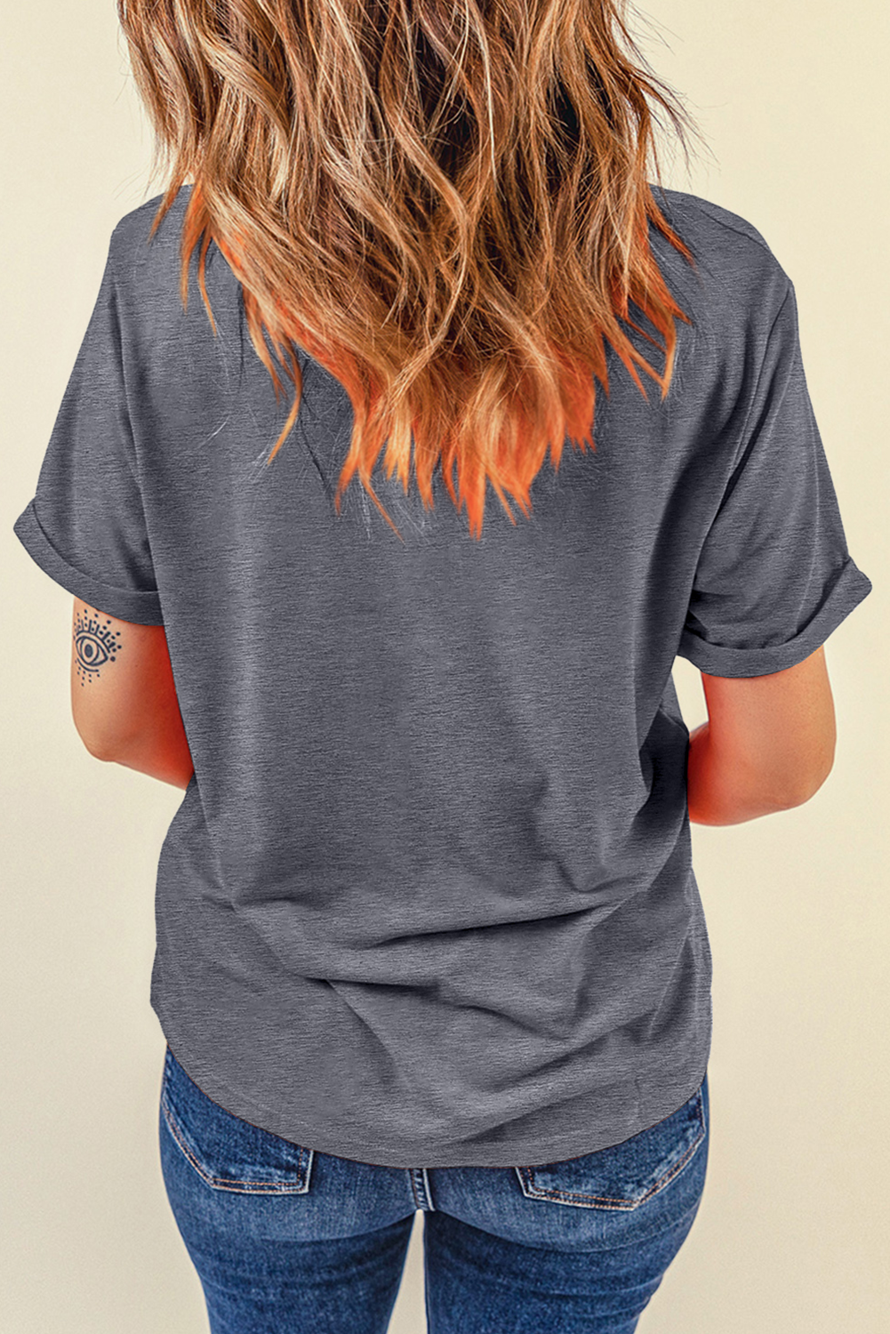 Gray Bunny Ear Bow Printed Easter Fashion T Shirt