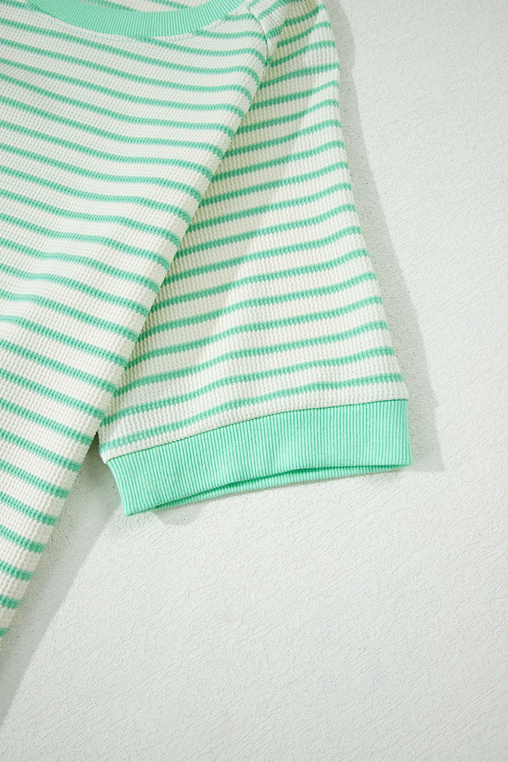 Green Stripe Colorblock Trim Round Neck Short Sleeve Tee
