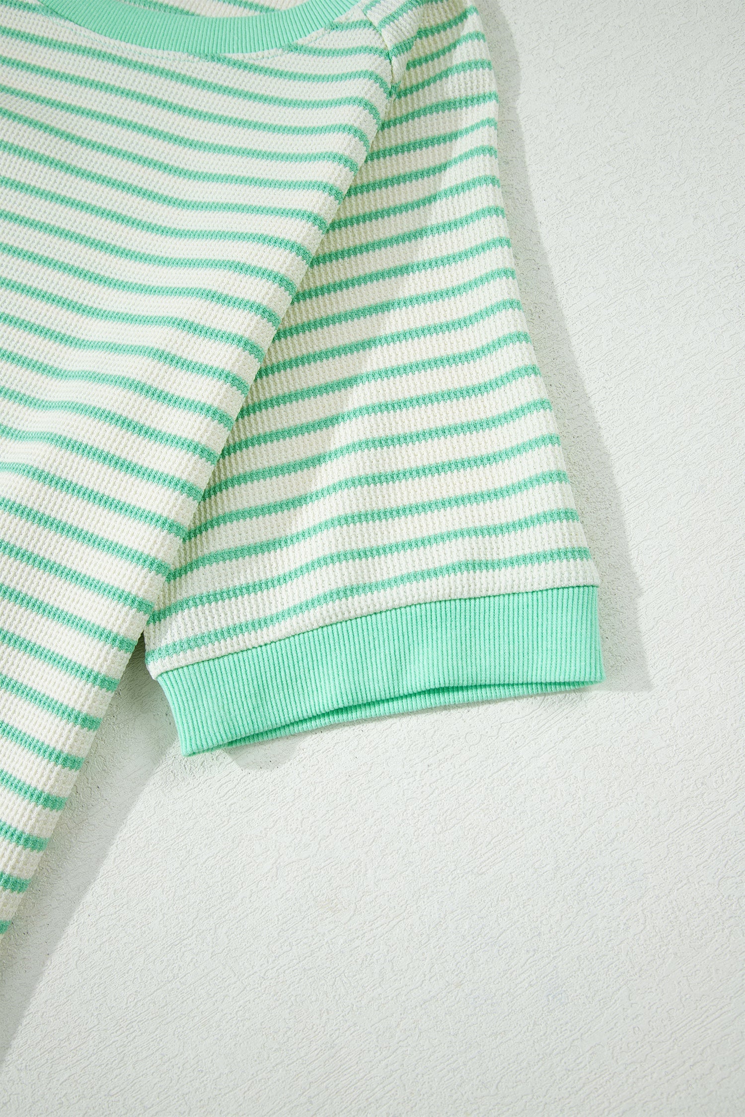 Green Stripe Colorblock Trim Round Neck Short Sleeve Tee
