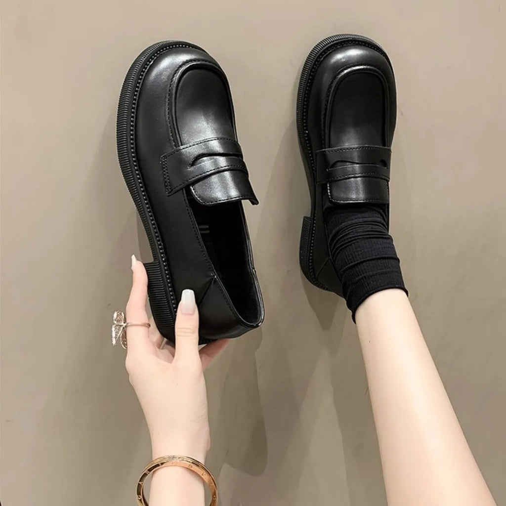 Round Toe Leather Loafers