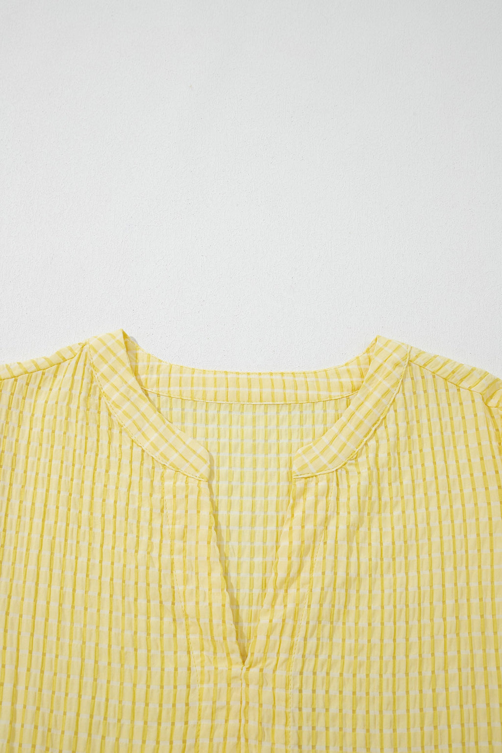 Yellow Gingham Textured Bow Tie Short Sleeve Tiered Midi Dress