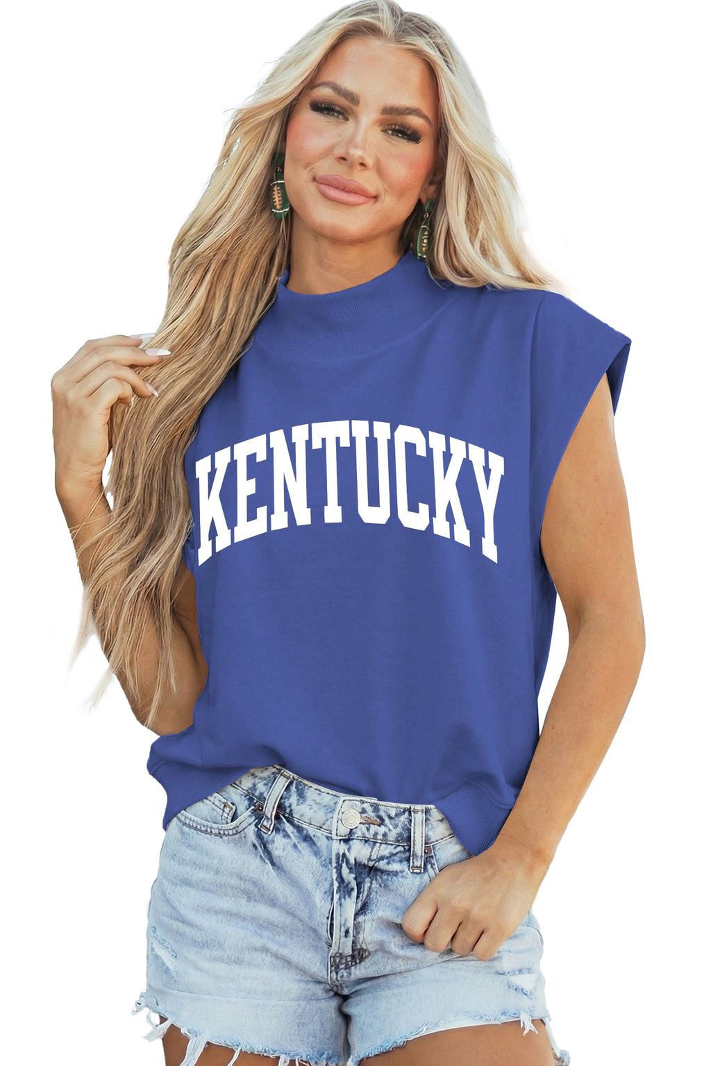 Sky Blue KENTUCKY Leopard KY Double Side Printed Mock Neck Tee
