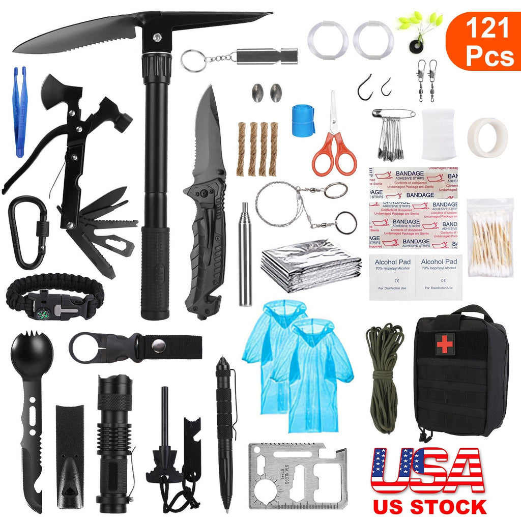 121Pcs Survival Kit for Outdoor Adventure and Emergency Gear