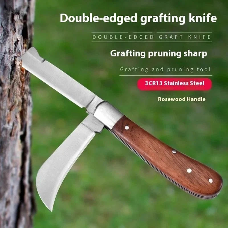 Folding Grafting Garden Knife | Professional Pruning Tool with Wooden Handle