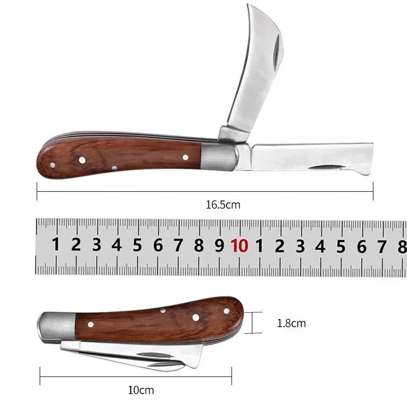 Folding Grafting Garden Knife | Professional Pruning Tool with Wooden Handle