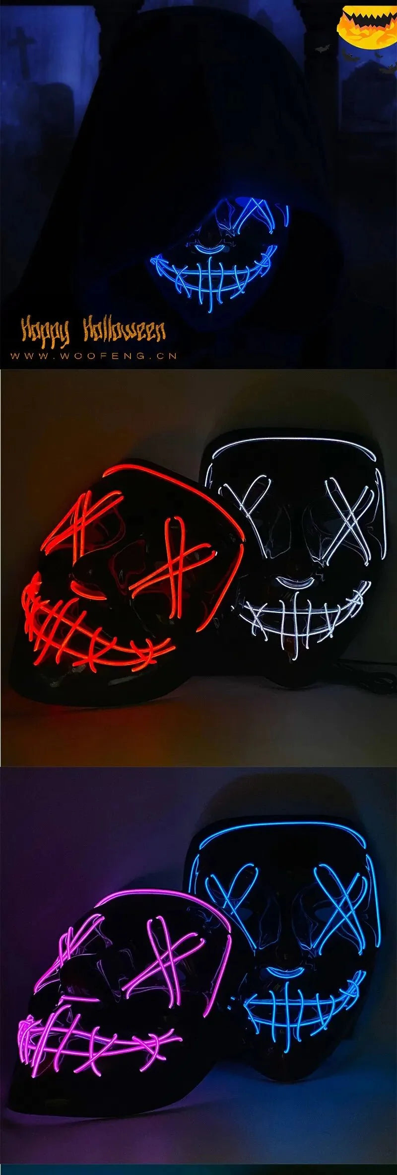 Neon LED Purge Mask | Light-Up Masquerade Party Accessory