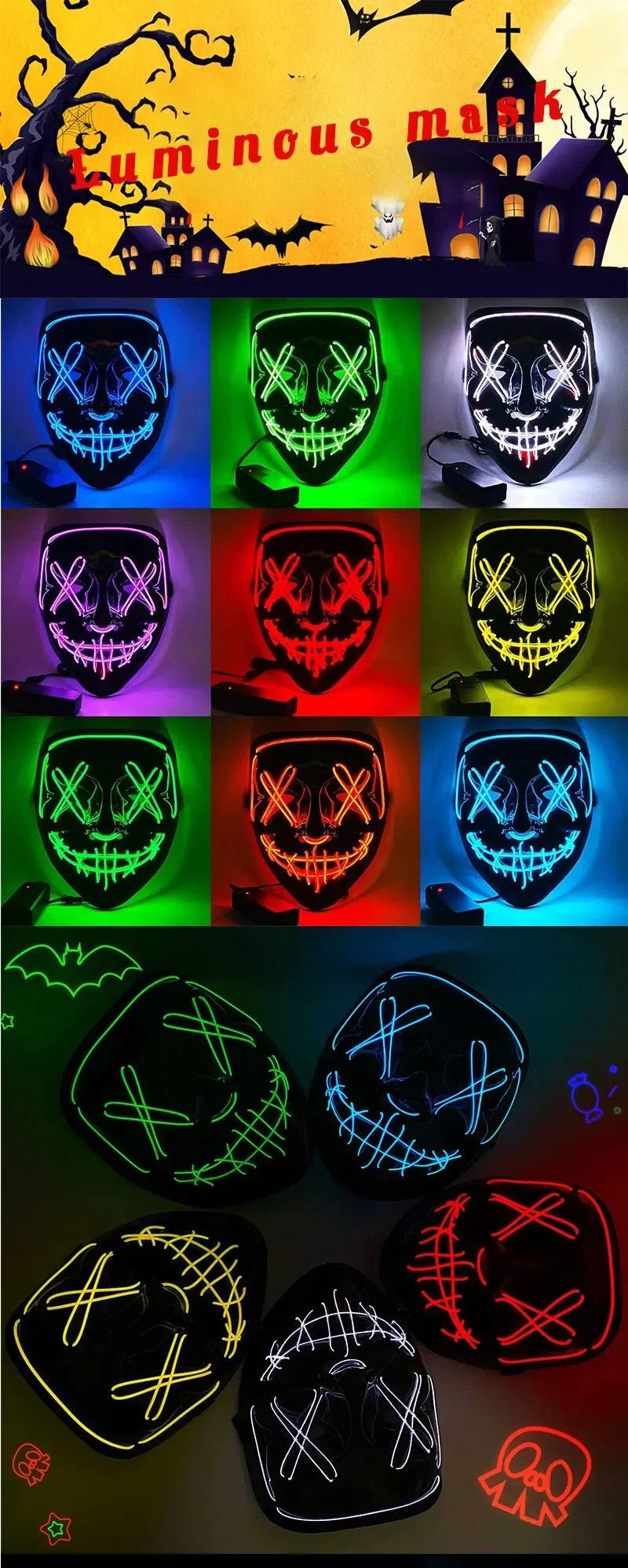 Neon LED Purge Mask | Light-Up Masquerade Party Accessory