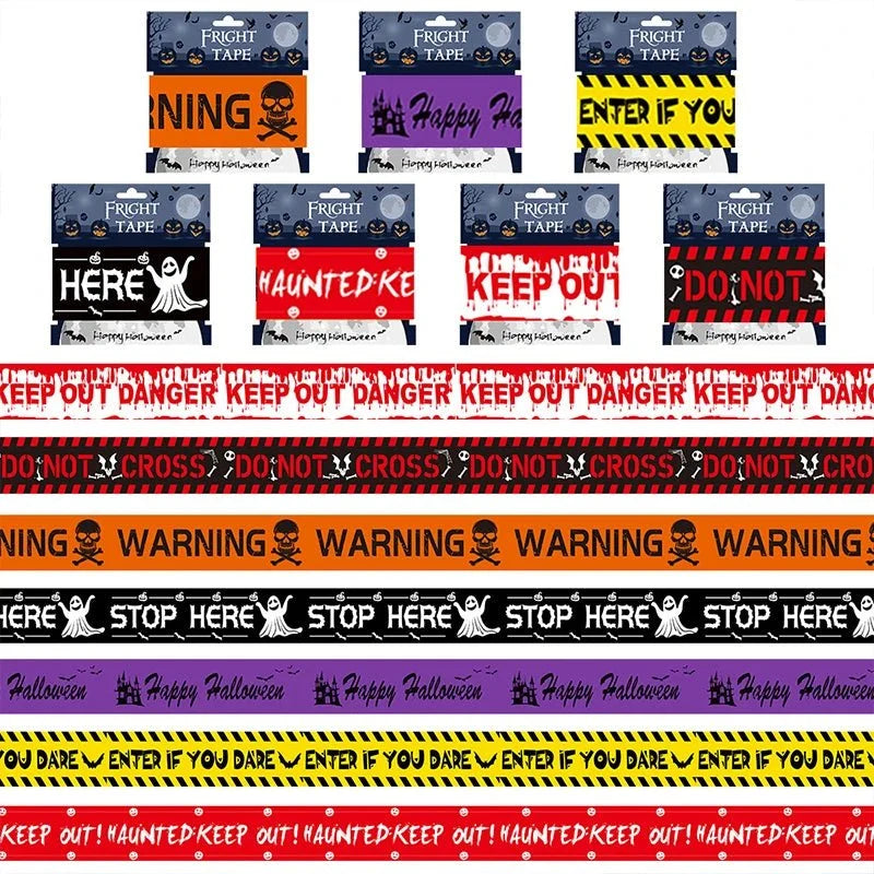Halloween Skull Head Warning Tape | 19.69 ft x 3.15 in Plastic Decoration
