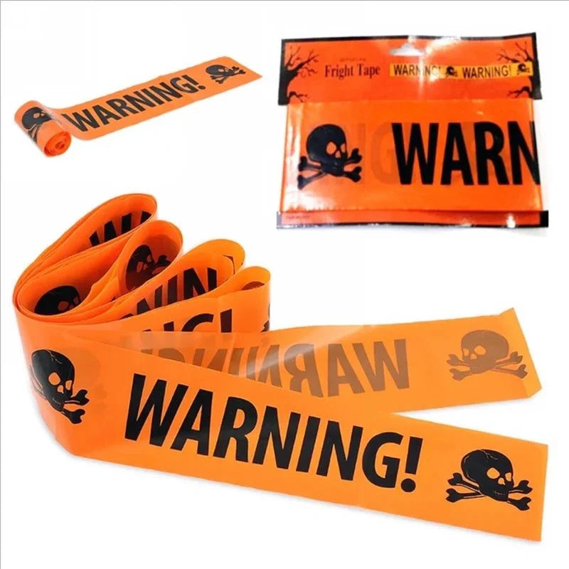 Halloween Skull Head Warning Tape | 19.69 ft x 3.15 in Plastic Decoration