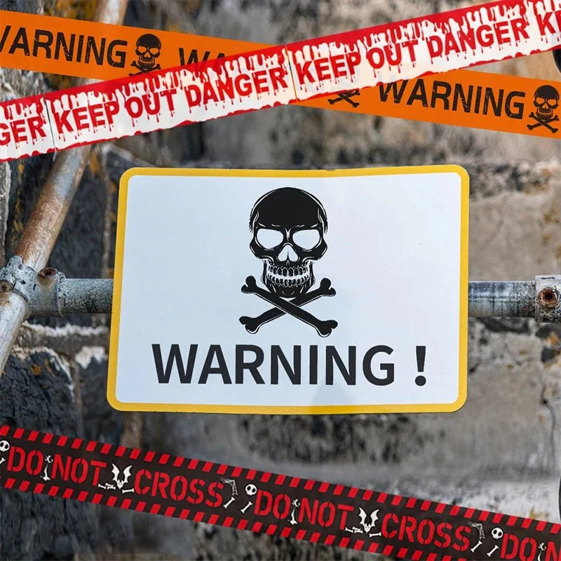Halloween Skull Head Warning Tape | 19.69 ft x 3.15 in Plastic Decoration
