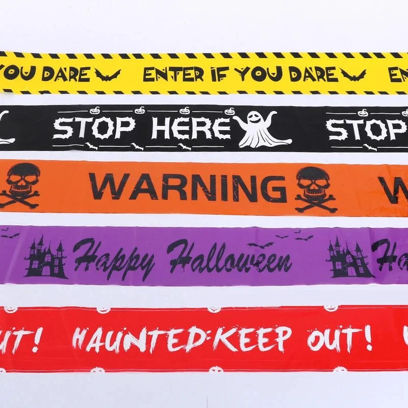 Halloween Skull Head Warning Tape | 19.69 ft x 3.15 in Plastic Decoration