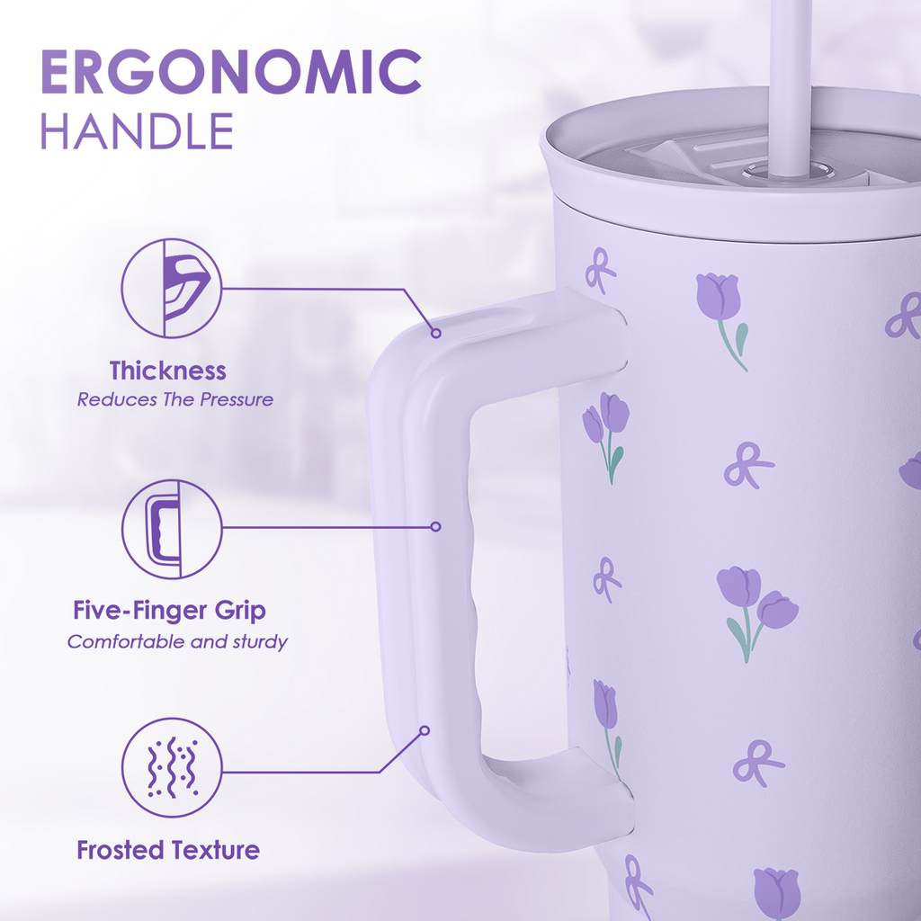 Floral 40oz Tumbler with Handle and Straw – Tulip Insulated Stainless Steel Travel Coffee Mug for Women Girls,  Floral Gift Idea for Birthday Christmas Mothers Day