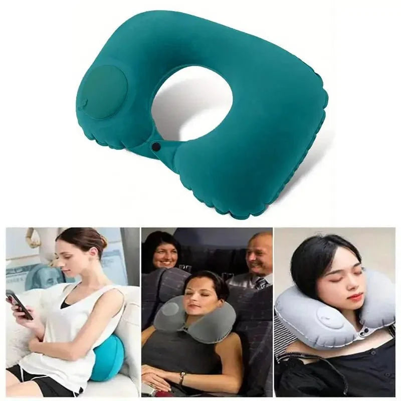 Inflatable U-Shaped Travel Neck Pillow | Portable Flocking Pillow for Airplane Car and Office