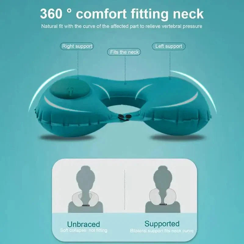 Inflatable U-Shaped Travel Neck Pillow | Portable Flocking Pillow for Airplane Car and Office