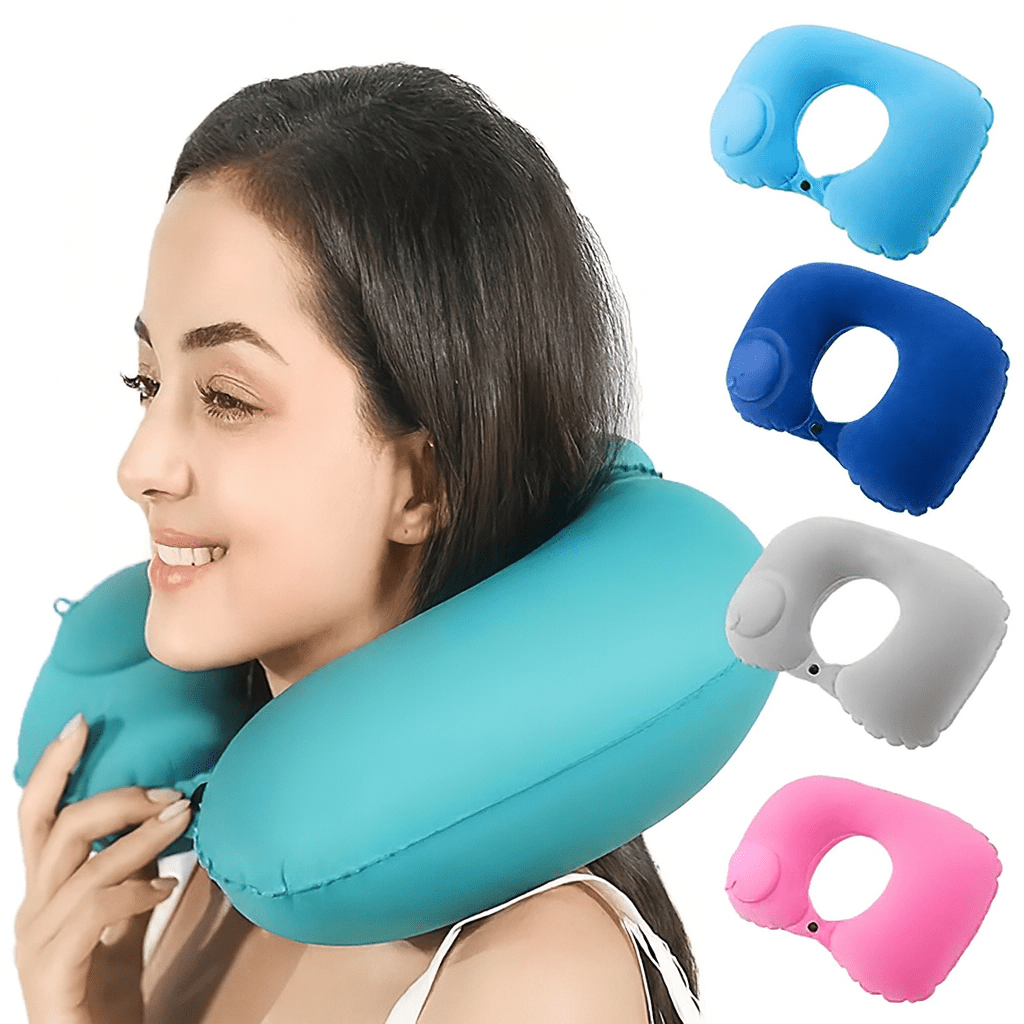 Inflatable U-Shaped Travel Neck Pillow | Portable Flocking Pillow for Airplane Car and Office