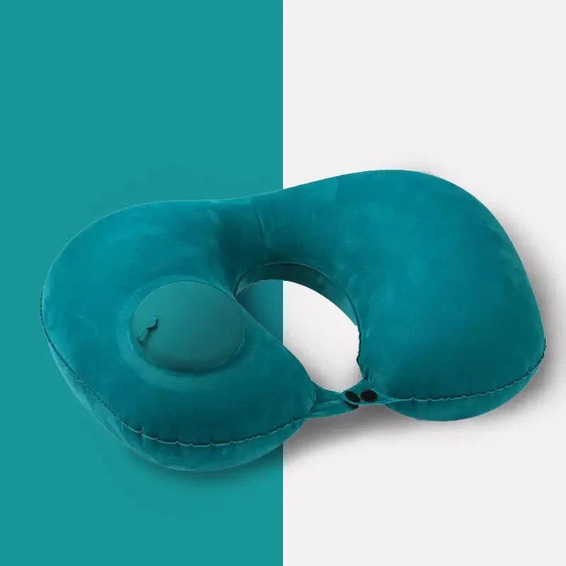 Inflatable U-Shaped Travel Neck Pillow | Portable Flocking Pillow for Airplane Car and Office