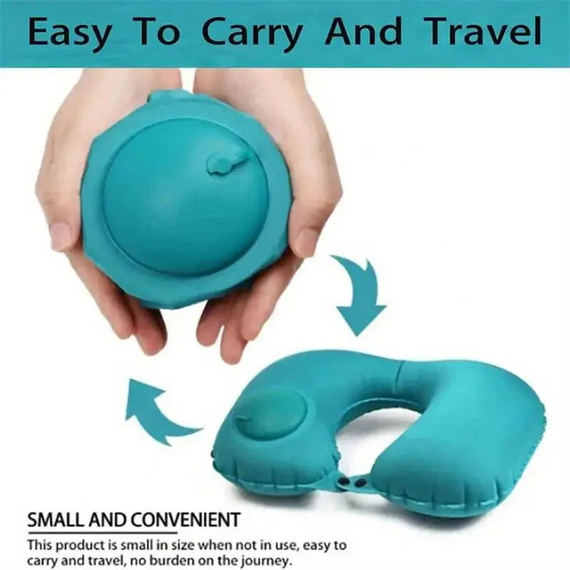 Inflatable U-Shaped Travel Neck Pillow | Portable Flocking Pillow for Airplane Car and Office
