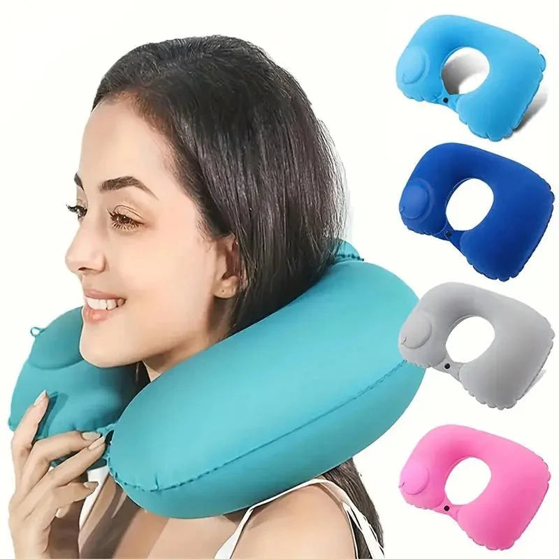 Inflatable U-Shaped Travel Neck Pillow | Portable Flocking Pillow for Airplane Car and Office