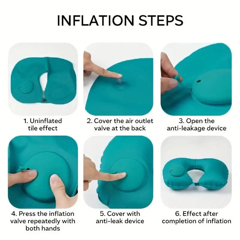 Inflatable U-Shaped Travel Neck Pillow | Portable Flocking Pillow for Airplane Car and Office