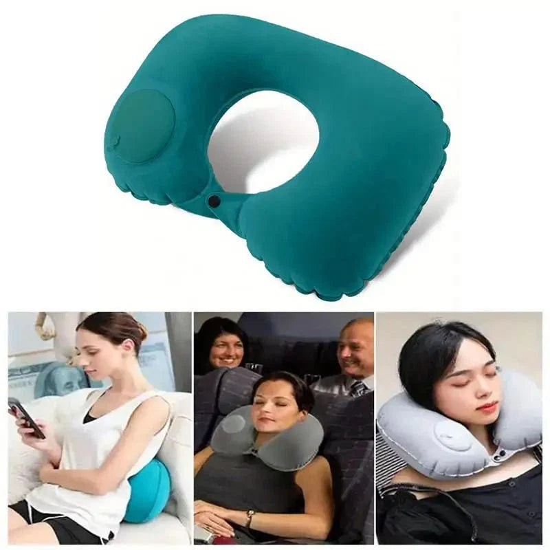 Inflatable U-Shaped Travel Neck Pillow | Portable Flocking Pillow for Airplane Car and Office