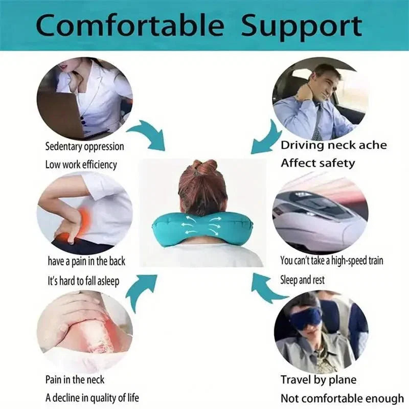 Inflatable U-Shaped Travel Neck Pillow | Portable Flocking Pillow for Airplane Car and Office