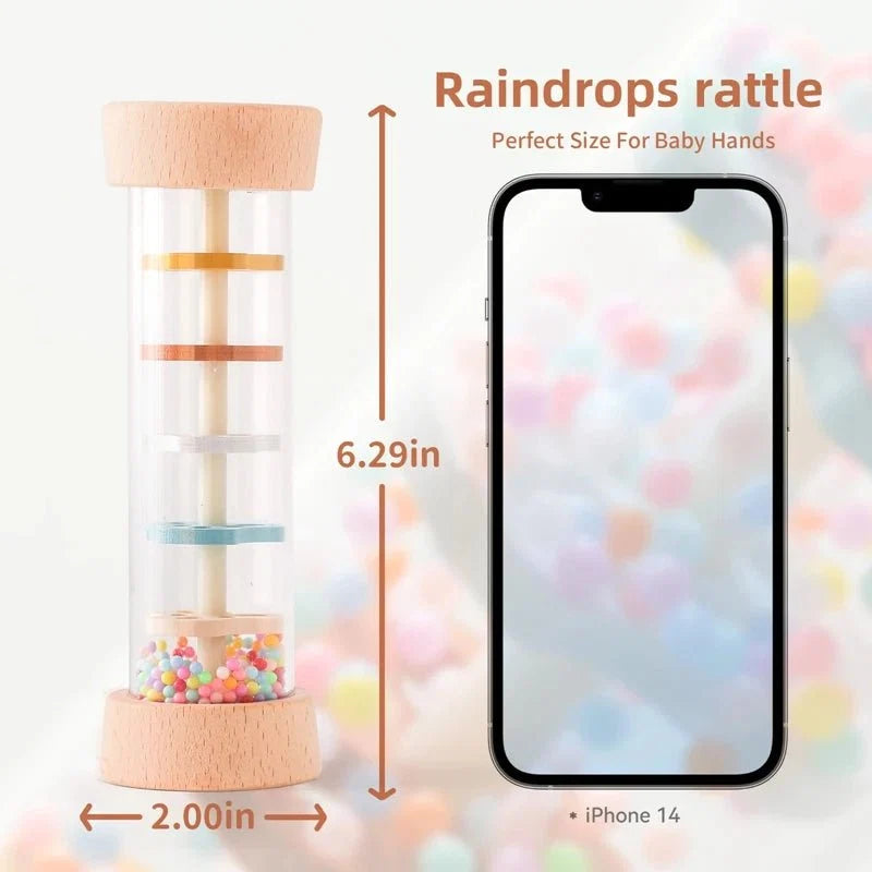 Montessori Wooden Baby Rain Stick | Rainbow Hourglass Sensory Music Rattle Toy