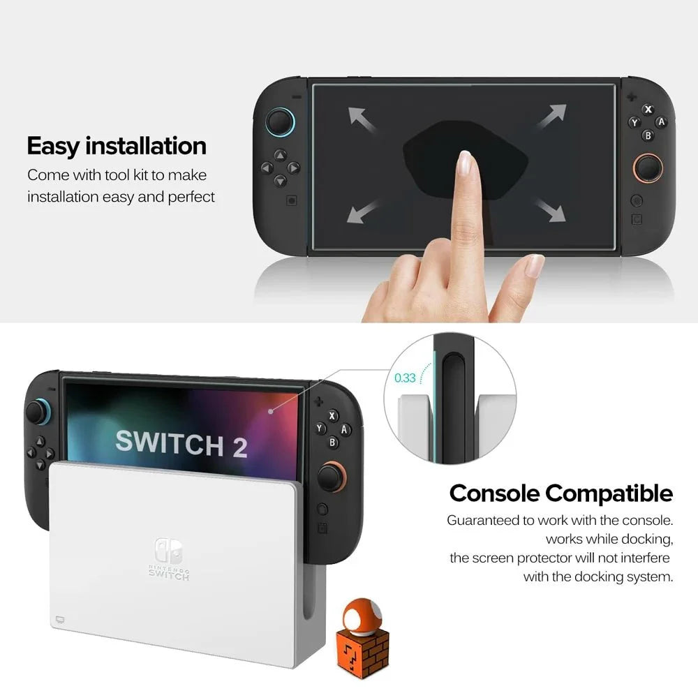 Tempered Glass Screen Protector with Joystick Cap | Full Coverage Protection for Nintendo Switch 2