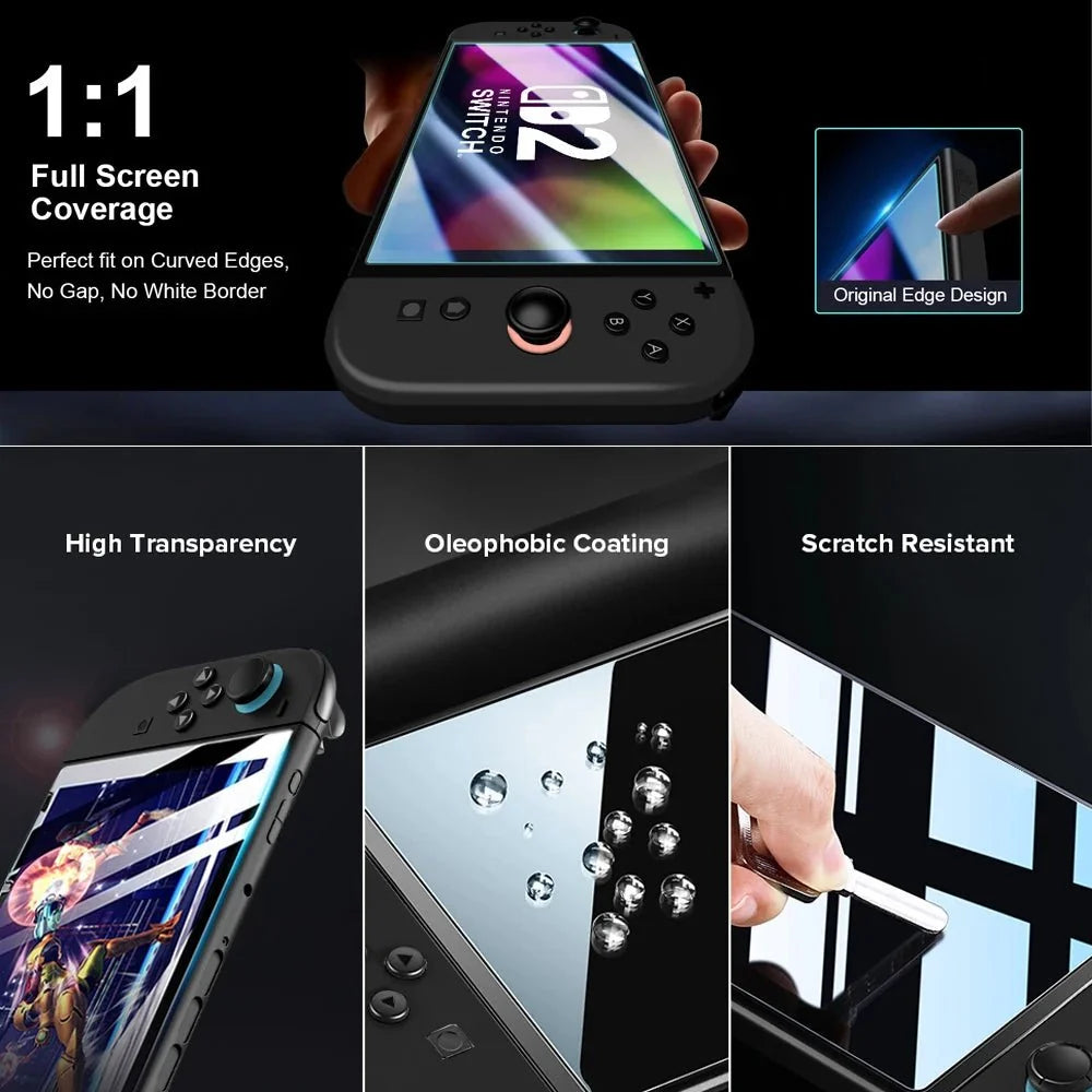 Tempered Glass Screen Protector with Joystick Cap | Full Coverage Protection for Nintendo Switch 2