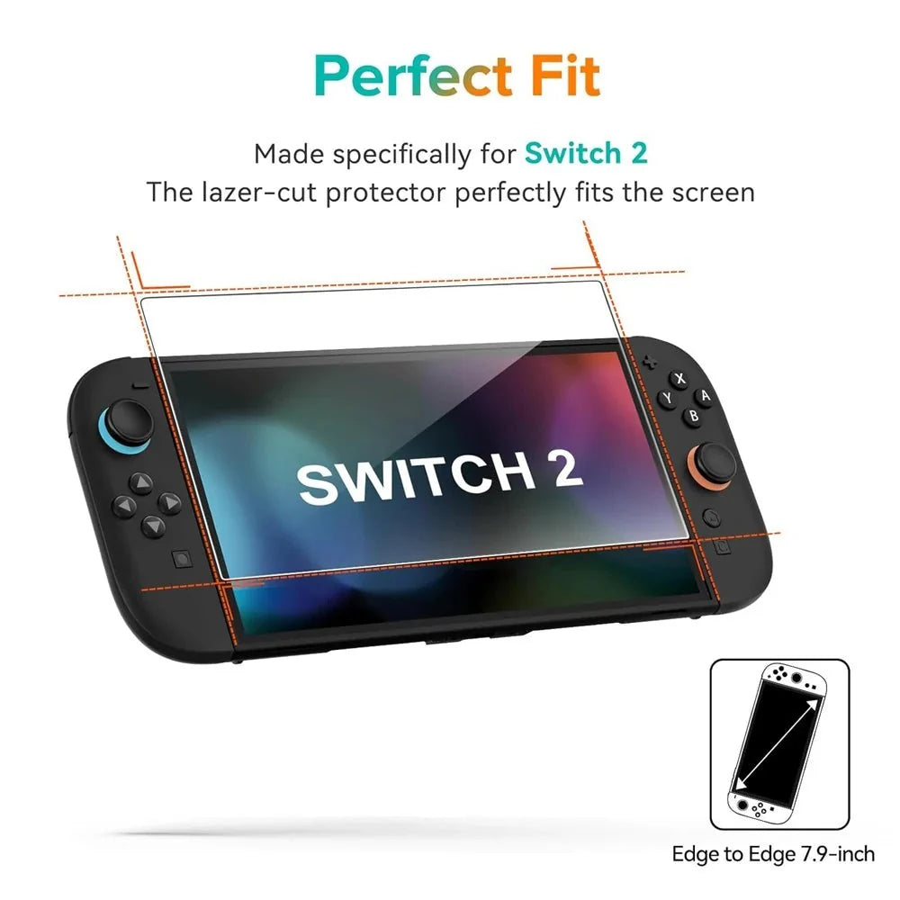 Tempered Glass Screen Protector with Joystick Cap | Full Coverage Protection for Nintendo Switch 2