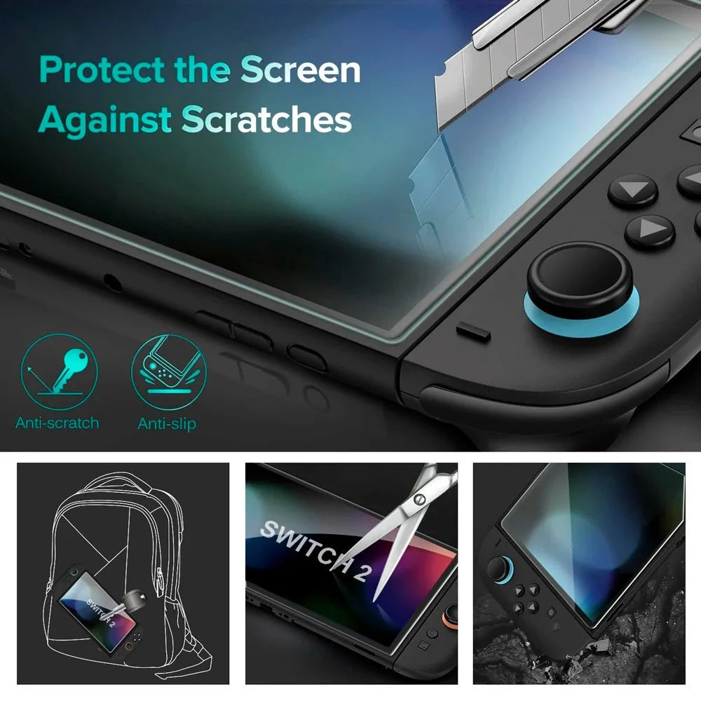 Tempered Glass Screen Protector with Joystick Cap | Full Coverage Protection for Nintendo Switch 2