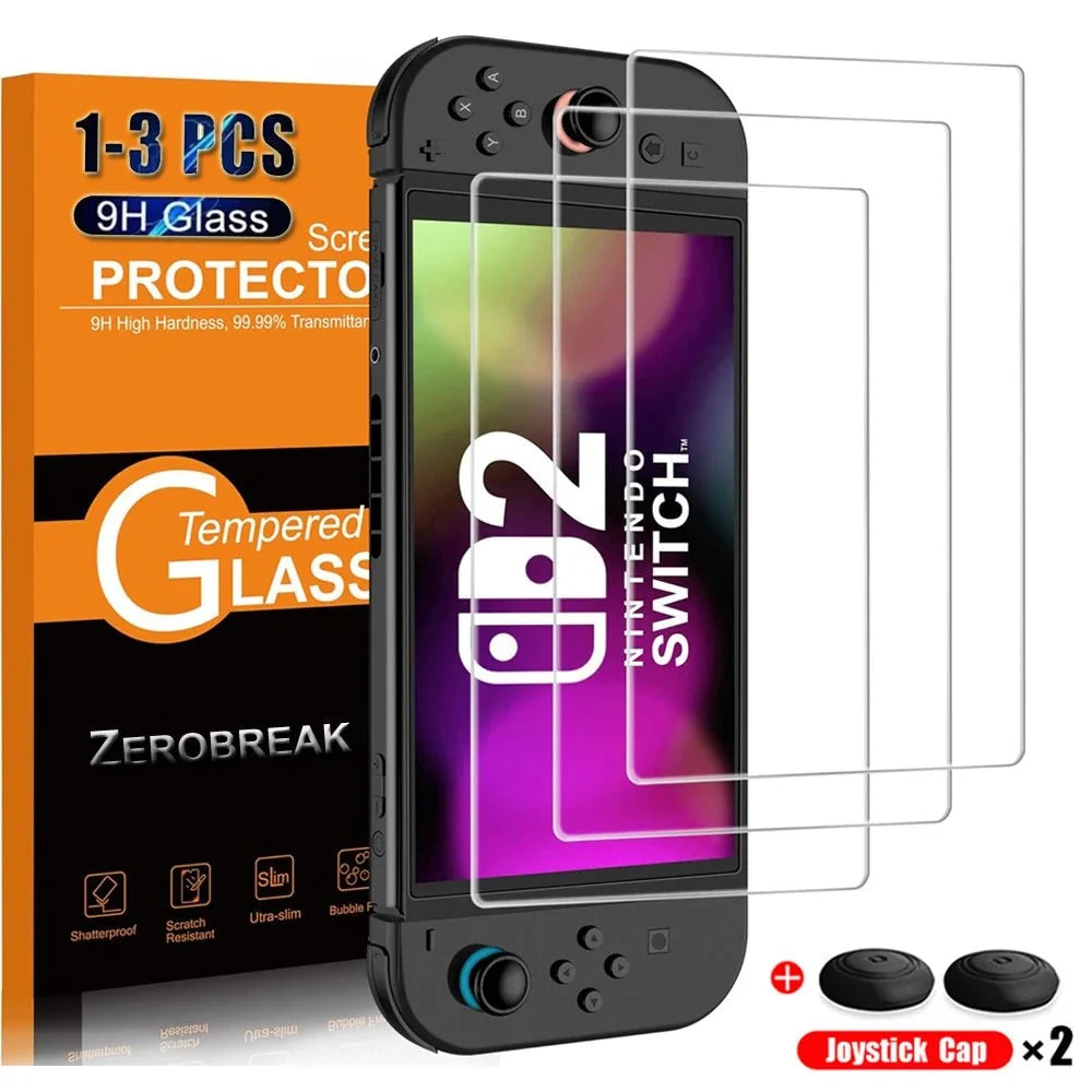 Tempered Glass Screen Protector with Joystick Cap | Full Coverage Protection for Nintendo Switch 2