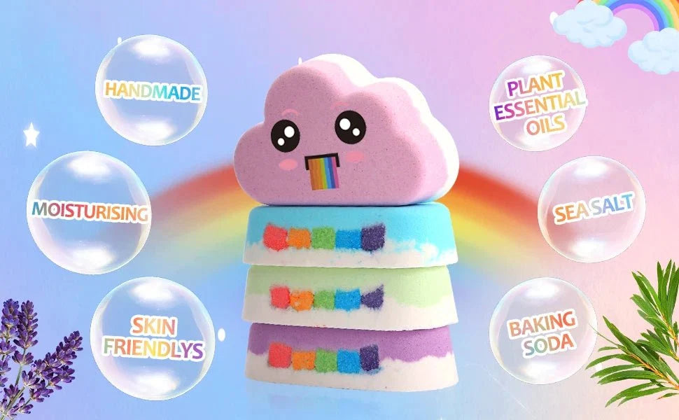 Rainbow Bath Bombs | Handmade Organic Fizzy Bubble Bath for Kids